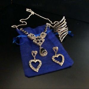Marcasite Matching Necklace, Earrings & Ring Set
